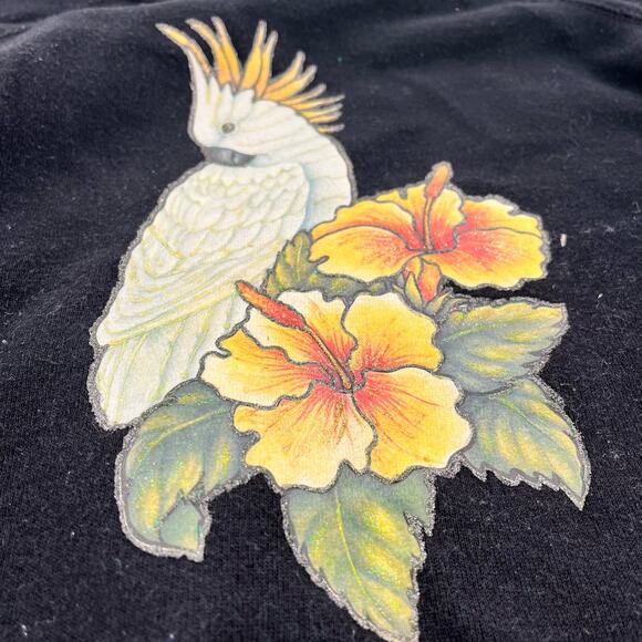 vintage handmade bird sweatshirt black graphic art cockatoo XL glitter - Picture 2 of 5